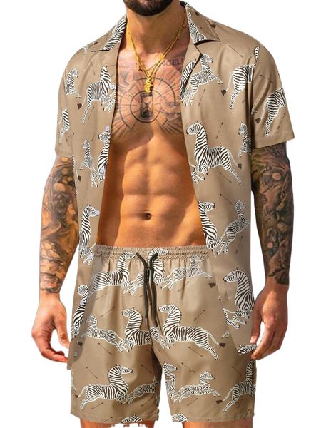 men random zebra print shirt & shorts d6mr#, Gray