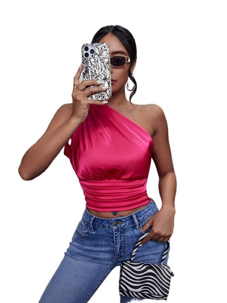 one shoulder ruched side crop 57ob#, White
one shoulder ruched side crop 57ob#, White