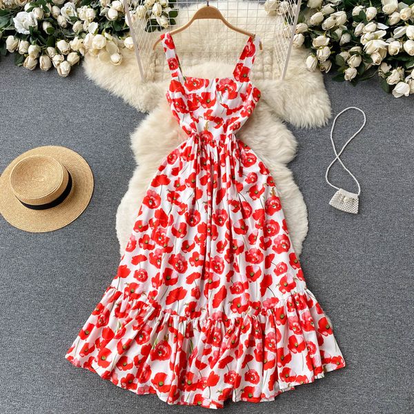 runway designer summer dress women spaghetti strap sleeveless red flower print holiday beach long vestidos 2022, Black;gray
runway designer summer dress women spaghetti strap sleeveless red flower print holiday beach long vestidos 2022, Black;gray