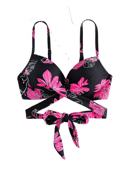 floral print wrap push up bikini 65f4#, White;black
floral print wrap push up bikini 65f4#, White;black