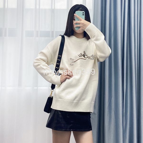 women's knits & tees jin zhini korean star same sweater female embroidered diamond letter round neck loose long sleeved, White
women's knits & tees jin zhini korean star same sweater female embroidered diamond letter round neck loose long sleeved, White