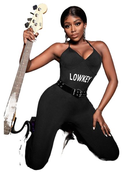 sxy letter graphic tie backless halter unitard jumpsuit without belt h3mp#, Black;white
sxy letter graphic tie backless halter unitard jumpsuit without belt h3mp#, Black;white