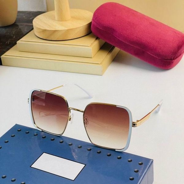 2022 women men fashion sunglasses gold metal thin frame light blue feet brown square gradient color lenses available with box, White;black
2022 women men fashion sunglasses gold metal thin frame light blue feet brown square gradient color lenses available with box, White;black