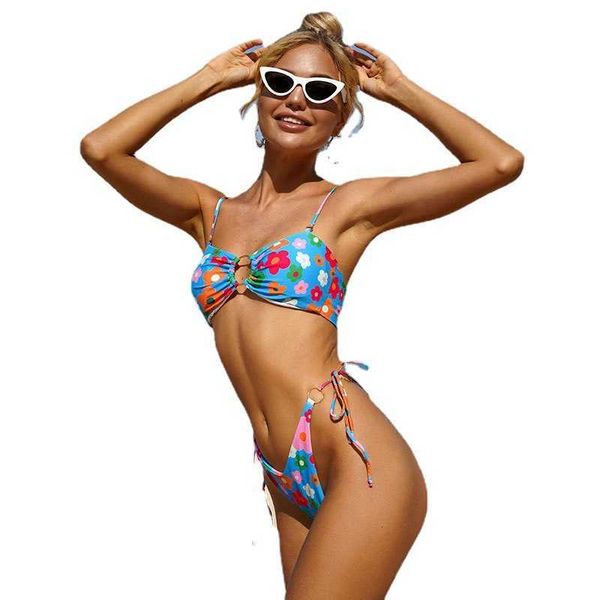 2022 new swimsuit women's floral high waist lace up swimsuit bikini, White;black
2022 new swimsuit women's floral high waist lace up swimsuit bikini, White;black