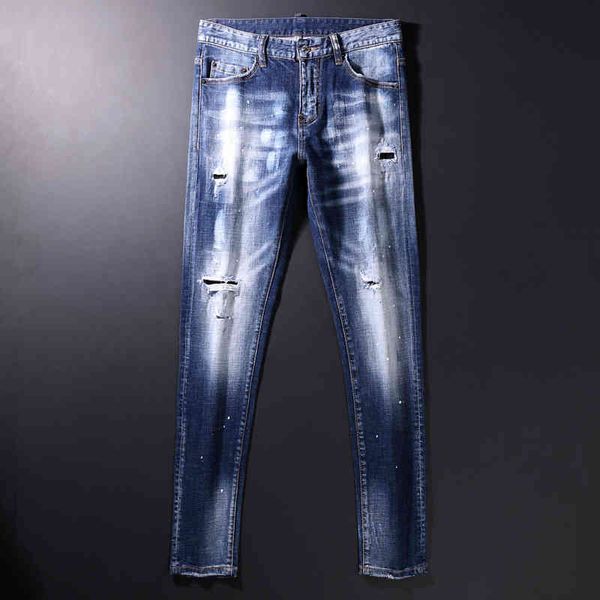 men's jeans autumn style jeans men's broken hole patch trendy brand high-end water wash splash versatile slim leggings qhwf, Blue
men's jeans autumn style jeans men's broken hole patch trendy brand high-end water wash splash versatile slim leggings qhwf, Blue