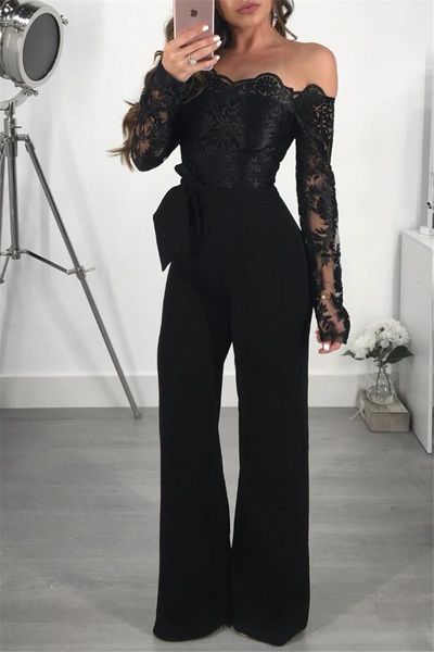 women's jumpsuits & rompers elegant off the shoulder lace jumpsuit women floral embroidery mesh long sleeve romper wide leg pants forma, Black;white
women's jumpsuits & rompers elegant off the shoulder lace jumpsuit women floral embroidery mesh long sleeve romper wide leg pants forma, Black;white