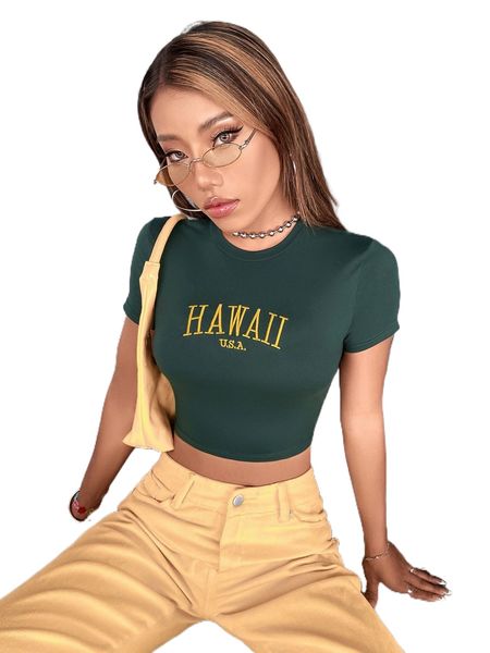 letter embroidered crop tee i8rf#, White