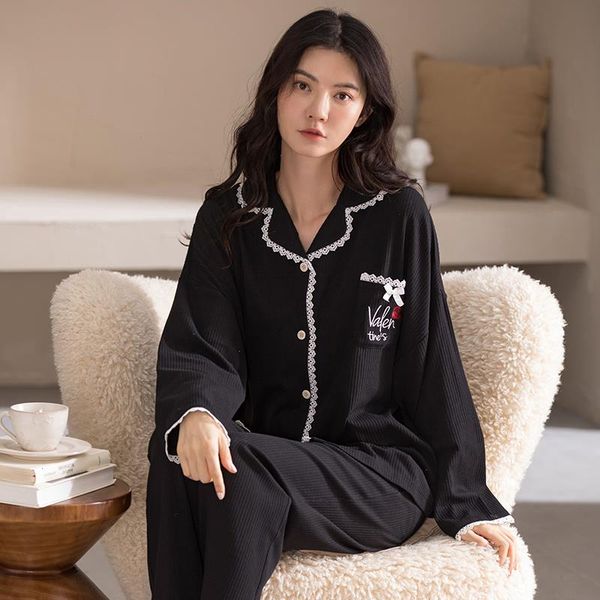 autumn 100 cotton women pajamas womens sleepwear set lace ladies homewear print long sleeve v-neck casual soft female nightwear, Black;red
autumn 100 cotton women pajamas womens sleepwear set lace ladies homewear print long sleeve v-neck casual soft female nightwear, Black;red