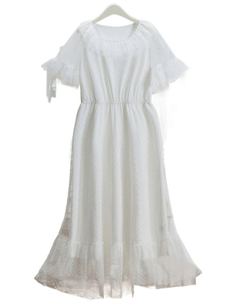 plus ruffle trim flounce sleeve dobby mesh dress d0of#, Black
plus ruffle trim flounce sleeve dobby mesh dress d0of#, Black