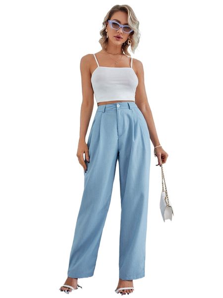 slant pockets fold pleated pants t3eo#, Black;white