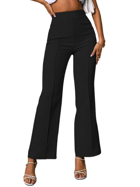 high waist seam detail pants q1wf#, Black;white