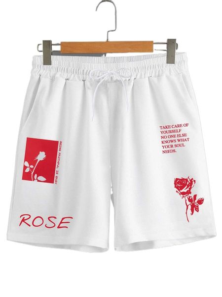 men slogan & floral print shorts l0hq#, White;black 
men slogan & floral print shorts l0hq#, White;black