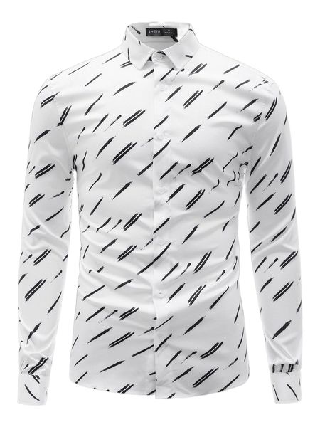 men allover print button front shirt r685#, White;black