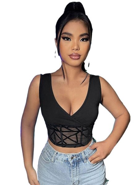 sxy double v neck flocked mesh w665#, White