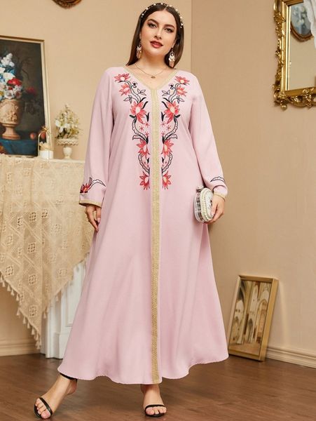 plus floral embroidered tunic dress w5ph#, Black