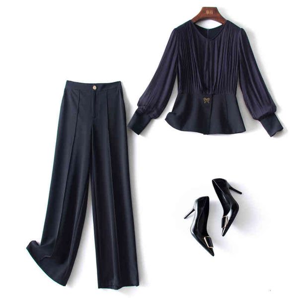 women's tracksuits yudan mall label cutting foreign trade export european and american spring silk wide leg pants two piece set female, Gray
women's tracksuits yudan mall label cutting foreign trade export european and american spring silk wide leg pants two piece set female, Gray