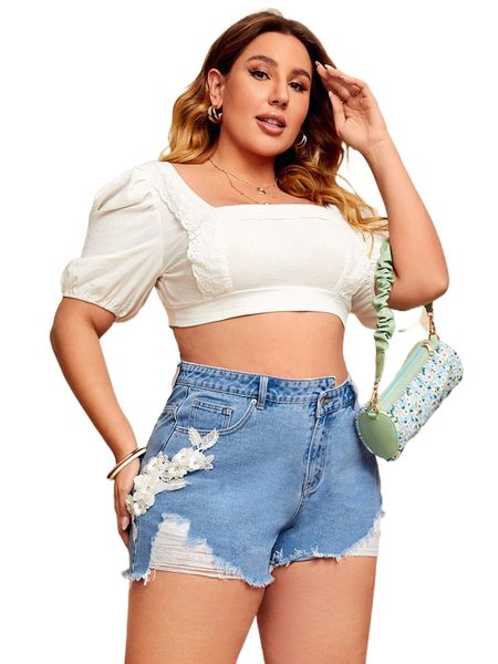 plus asymmetrical waist appliques ripped frayed hem denim shorts h3jw#, White;black
plus asymmetrical waist appliques ripped frayed hem denim shorts h3jw#, White;black
