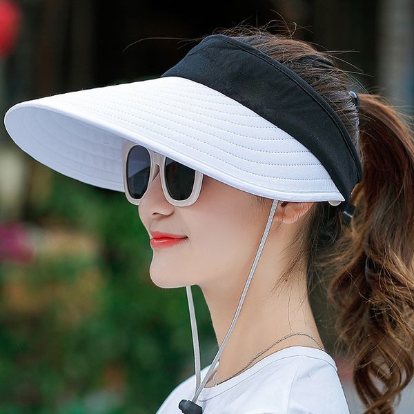 women summer sun visor wide brimmed hat beach adjustable uv protection female cap packable 220707, Blue;gray
women summer sun visor wide brimmed hat beach adjustable uv protection female cap packable 220707, Blue;gray