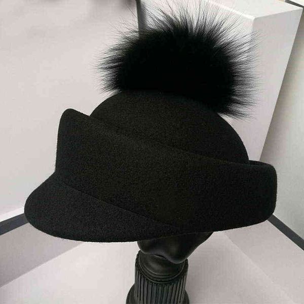 new black beret women hat wizard hat real fur ball wool cap for girls lady casual warm winter hat quality pill box cap j220722, Blue;gray
new black beret women hat wizard hat real fur ball wool cap for girls lady casual warm winter hat quality pill box cap j220722, Blue;gray