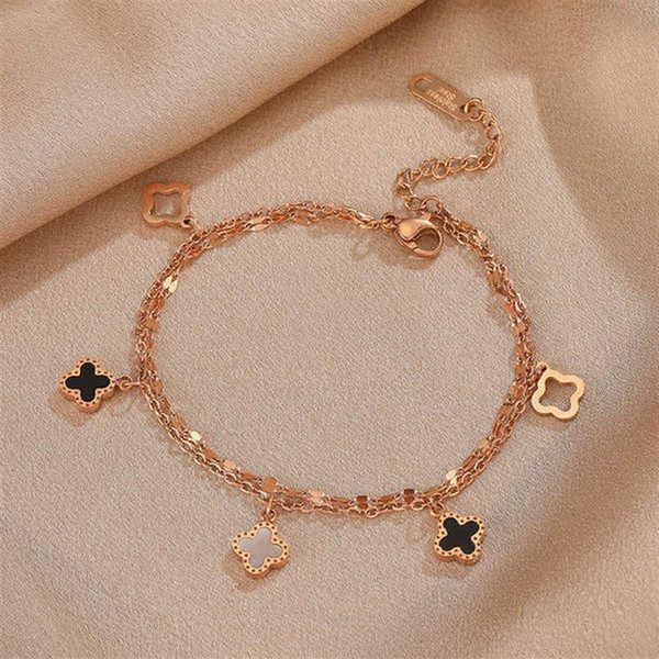 four leaf clover steel rose gold bracelet women's dign friends student temperament korean simple hand jewelry248j, Golden;silver
four leaf clover steel rose gold bracelet women's dign friends student temperament korean simple hand jewelry248j, Golden;silver