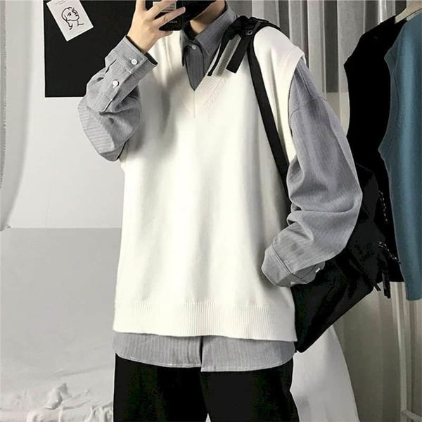 men sweater vest autumn solid color knitted male korean style trend loose v-neck sleeveless waistcoat vest sweater college style 201203, White;black
men sweater vest autumn solid color knitted male korean style trend loose v-neck sleeveless waistcoat vest sweater college style 201203, White;black