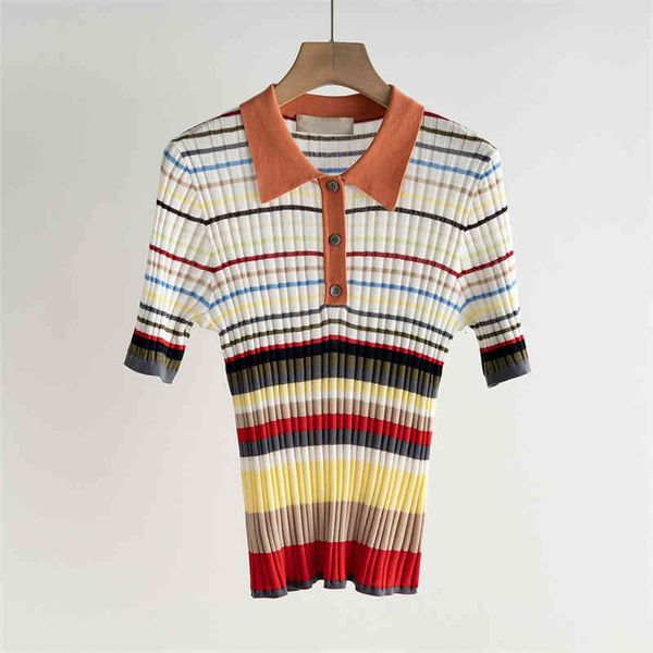 women's knits tees 16 needle nude light mulberry silk multicolor stripes polo lapel short sleeve pit strip thin sweater women's su, White
women's knits tees 16 needle nude light mulberry silk multicolor stripes polo lapel short sleeve pit strip thin sweater women's su, White
