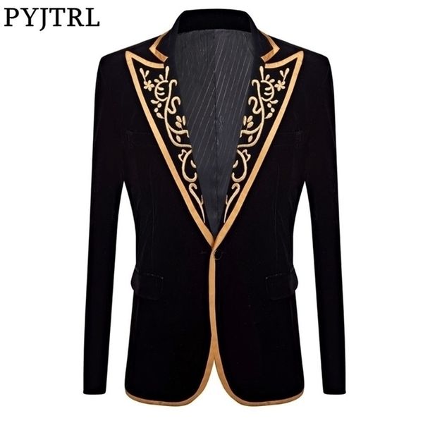 pyjtrl velvet embroidery series mens royal court prince velvet gold embroidery blazer wedding groom suit jacket singer costume 201104, White;black
pyjtrl velvet embroidery series mens royal court prince velvet gold embroidery blazer wedding groom suit jacket singer costume 201104, White;black