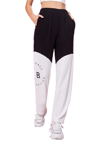 x bumble bee letter graphic colorblock joggers 87zq#, Black;white 
x bumble bee letter graphic colorblock joggers 87zq#, Black;white