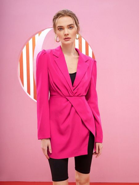 x twinkle patel puff sleeve asymmetrical hem blazer a40r#, White 
x twinkle patel puff sleeve asymmetrical hem blazer a40r#, White