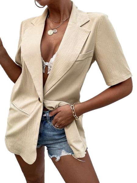 lapel neck single button blazer i8sx#, White