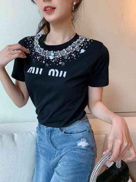 summer new product heavy industry nail bead inlaid diamond sequin t-shirt female letter printing temperament casual cotton, White
summer new product heavy industry nail bead inlaid diamond sequin t-shirt female letter printing temperament casual cotton, White