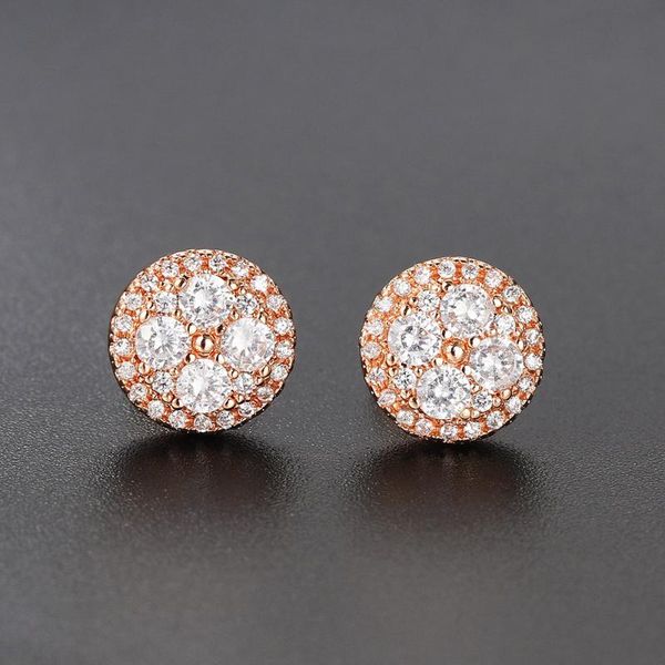 stud round crystal earrings for women korean fashion cute zircon earings rose gold accessories jewelry wholesale e417, Golden;silver