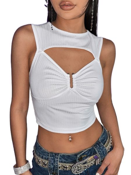 u-ring ruched cut out crop tank y3zh#, White