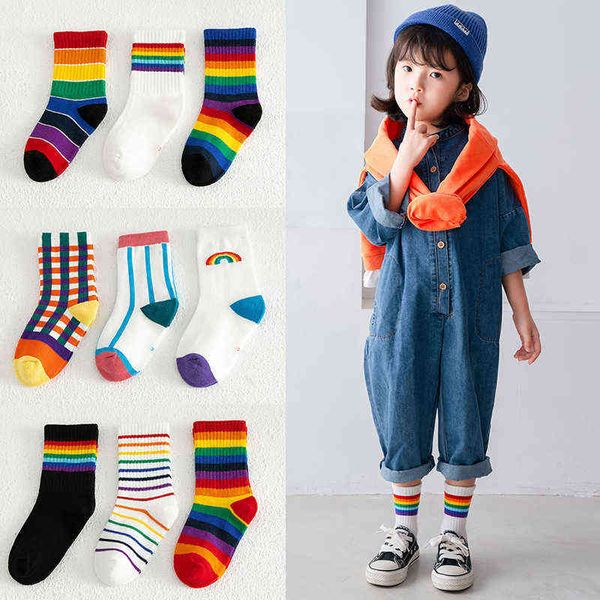 3 pairs/pack autumn winter new children's socks boys and girls rainbow striped in tube tide baby kids cotton sport l220716, Pink;yellow
3 pairs/pack autumn winter new children's socks boys and girls rainbow striped in tube tide baby kids cotton sport l220716, Pink;yellow