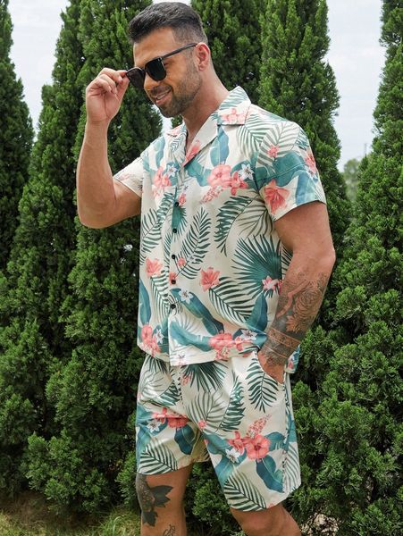 extended sizes men tropical print shirt with drawstring waist shorts 48a1#, Gray
extended sizes men tropical print shirt with drawstring waist shorts 48a1#, Gray