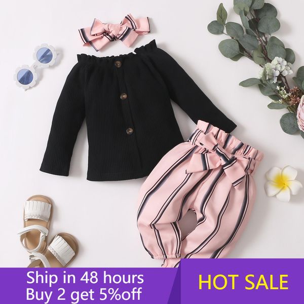 3pcs newborn baby girl set clothes toddler outfit born black striped pink print pants drop wholesale, White
3pcs newborn baby girl set clothes toddler outfit born black striped pink print pants drop wholesale, White