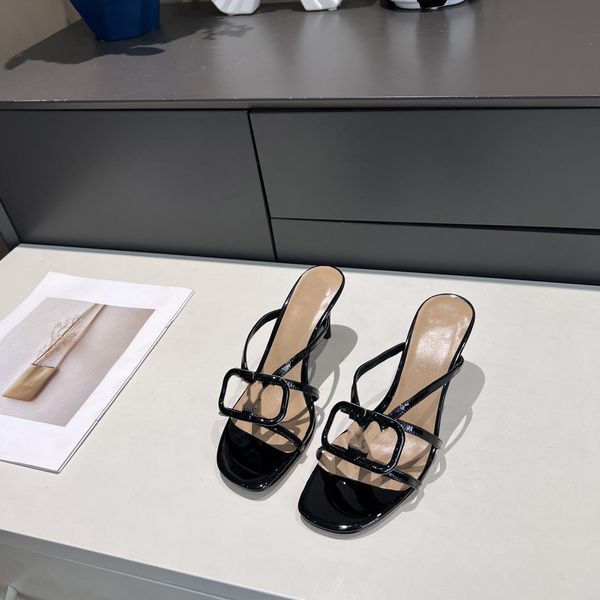 2022 spring summer buckle round toe sandals patent leather high heels slippers shoes brand design silk sandals, Black
2022 spring summer buckle round toe sandals patent leather high heels slippers shoes brand design silk sandals, Black
