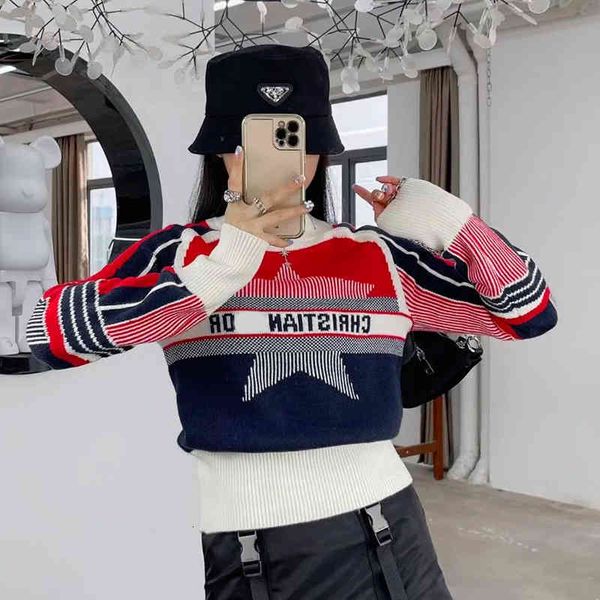 women's knits & tees five pointed star sweater contrast color round neck long sleeve waist trimming d home letter jacquard design cashm, White
women's knits & tees five pointed star sweater contrast color round neck long sleeve waist trimming d home letter jacquard design cashm, White