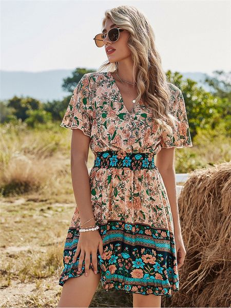 2022 spring new bohemia floral dress women casual v neck high waist short sleeve print fashion summer dress, Black;gray
2022 spring new bohemia floral dress women casual v neck high waist short sleeve print fashion summer dress, Black;gray