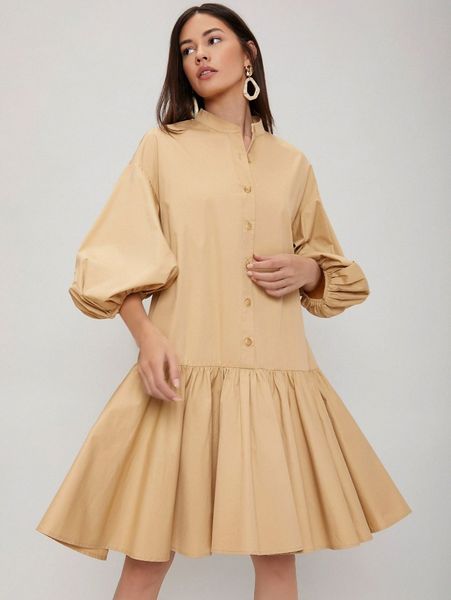 motf premium oversize balloon sleeve dress f9tm#, Black;gray 
motf premium oversize balloon sleeve dress f9tm#, Black;gray