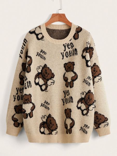 drop shoulder cartoon & letter pattern sweater b5r4#, White;black
drop shoulder cartoon & letter pattern sweater b5r4#, White;black