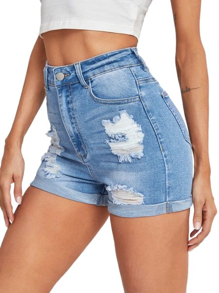 high waist ripped denim shorts o6x7#, White;black