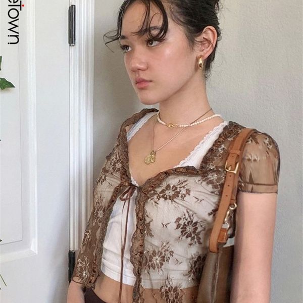 sweetown brown vintage crop short sleeve see through mesh woman tshirts v neck lace up floral kawaii clothes 220608, White
sweetown brown vintage crop short sleeve see through mesh woman tshirts v neck lace up floral kawaii clothes 220608, White