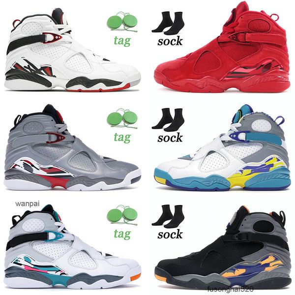 Image of Top Fashion Valentines Day South Beach Basketball Shoes Jumpman Sports Sneakers 8 8s Mens Womens White Aqua Tinker Raid Of air shoe jorda