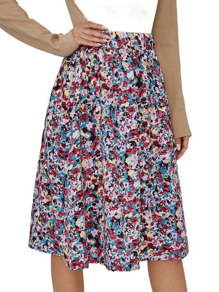 allover floral print skirt c1t5#, Black