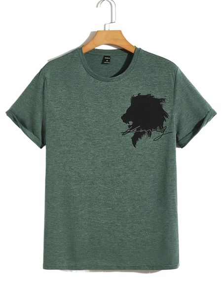men letter & lion print tee v1se#, White;black