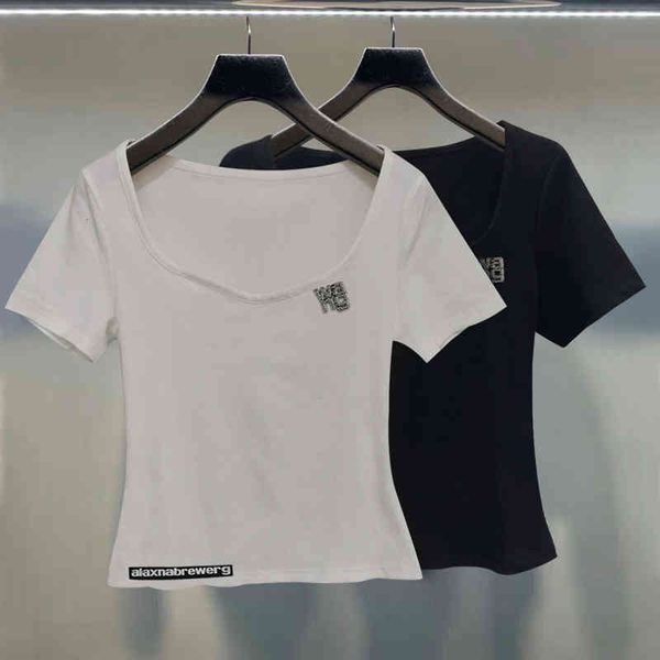 women's t-shirt dang family summer short sleeve u-neck knit bottoming shirt women's slim fit pure cotton flash diamond large neckl, White
women's t-shirt dang family summer short sleeve u-neck knit bottoming shirt women's slim fit pure cotton flash diamond large neckl, White