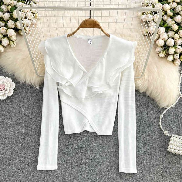 women's t-shirt spring 2022 design pure desire style v-neck ruffle long sleeve slim fit t-shirt women's exotic chic short uacx, White
women's t-shirt spring 2022 design pure desire style v-neck ruffle long sleeve slim fit t-shirt women's exotic chic short uacx, White