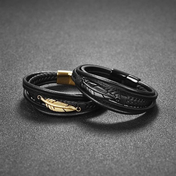 charm bracelets genuine leather bangle leaf feather multi-layer men bracelet stainless steel magnetic clasp fashion bangles vintage male jew, Golden;silver
charm bracelets genuine leather bangle leaf feather multi-layer men bracelet stainless steel magnetic clasp fashion bangles vintage male jew, Golden;silver