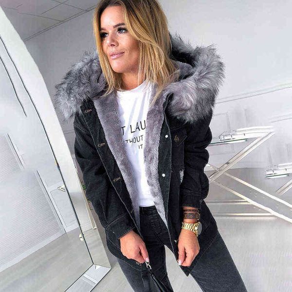 winter women warm denim coats faux fur hooded plush lining thick long sleeve frayed casual solid color jean jacket 709 l220714, Black;brown
winter women warm denim coats faux fur hooded plush lining thick long sleeve frayed casual solid color jean jacket 709 l220714, Black;brown